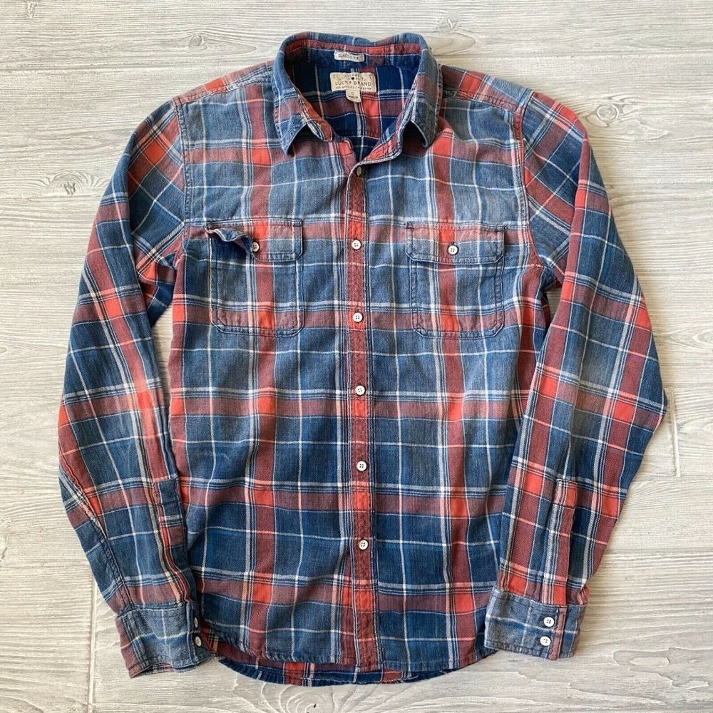 Plaid Casual Button Down Shirt - Red and Blue